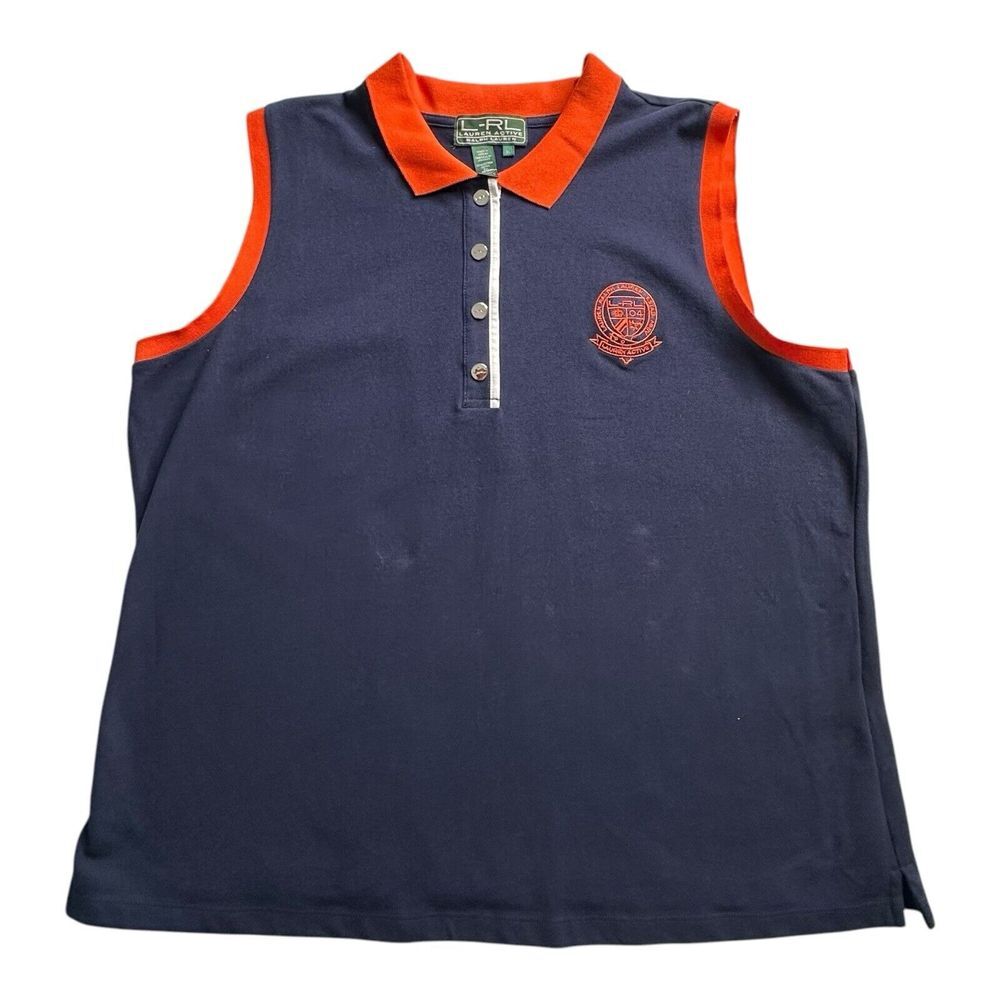 Polo Ralph Lauren Active Sleeveless Snap Front Polo Shirt Navy & Orange Size‎ XL